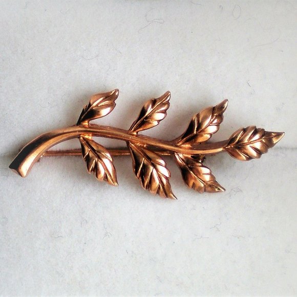 Vintage Russian Russia USSR 14K 583 Rose Pink Gold Tree Branch Leaf Brooch Pin - Picture 1 of 7